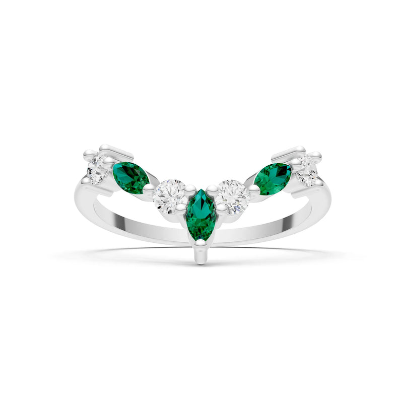 Emerald Round and  Marquise Chevron Wedding Ring