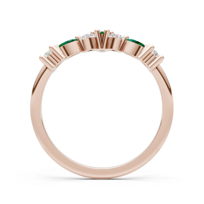 Round and Marquise Lab Grown Diamonds Chevron Wedding Gold Ring