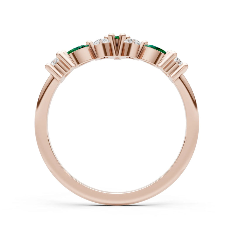 Round and Marquise Lab Grown Diamonds Chevron Wedding Gold Ring