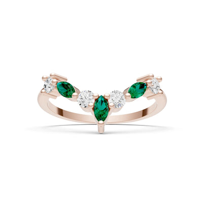 Round and Marquise Lab Grown Diamonds Chevron Wedding Gold Ring