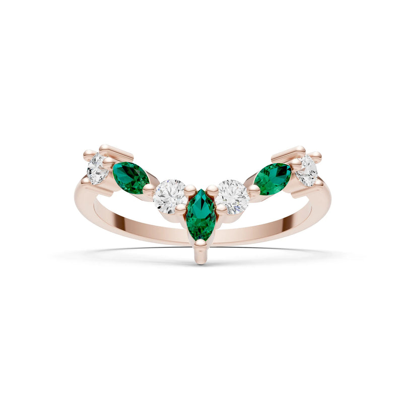 Round and Marquise Lab Grown Diamonds Chevron Wedding Gold Ring