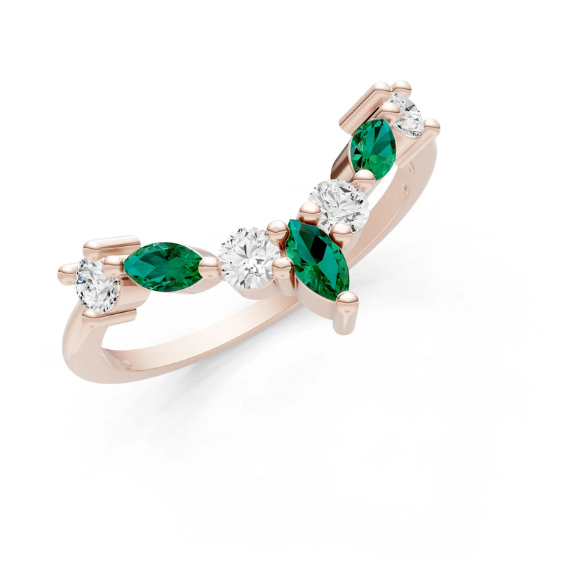 Emerald Round and  Marquise Chevron Wedding Ring