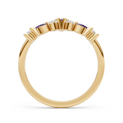 Round and Marquise Lab Grown Diamonds Chevron Wedding Gold Ring