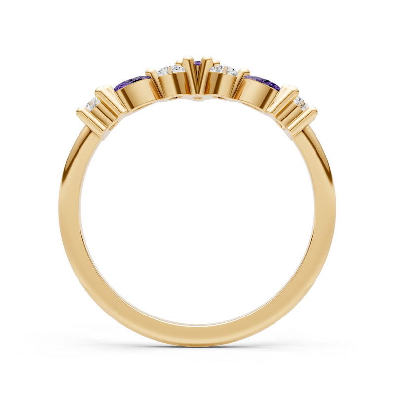 Round and Marquise Lab Grown Diamonds Chevron Wedding Gold Ring