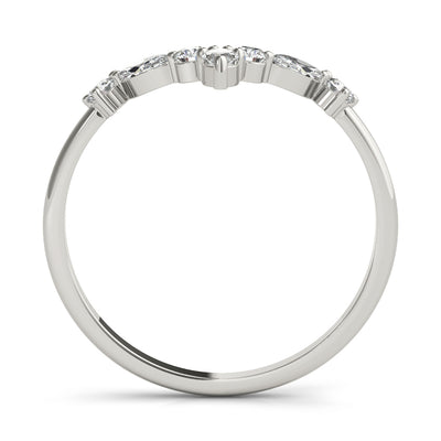 Round and Marquise Lab Grown Diamonds Chevron Wedding Gold Ring