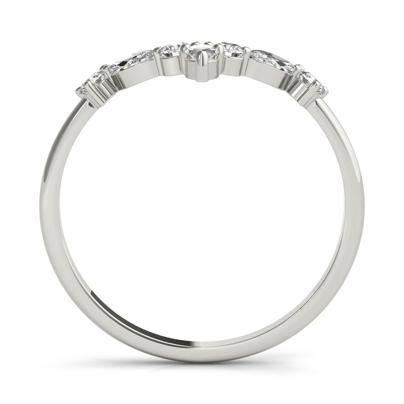 Round and Marquise Lab Grown Diamonds Chevron Wedding Gold Ring