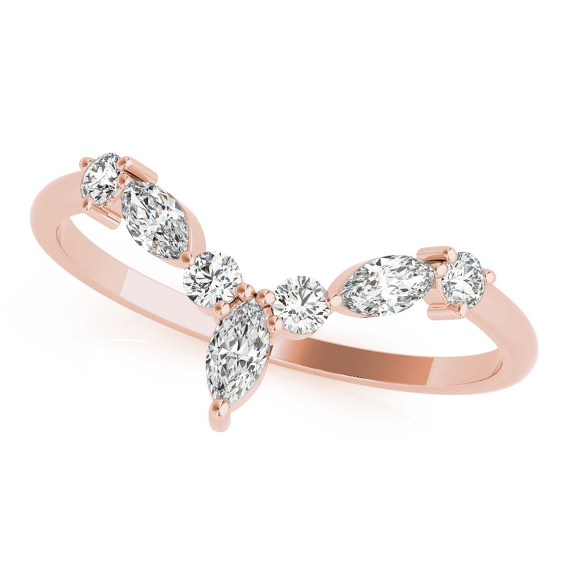 Round and Marquise Lab Grown Diamonds Chevron Wedding Gold Ring