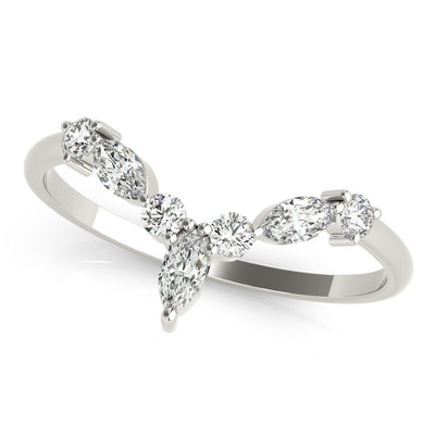 Round and Marquise Lab Grown Diamonds Chevron Wedding Gold Ring