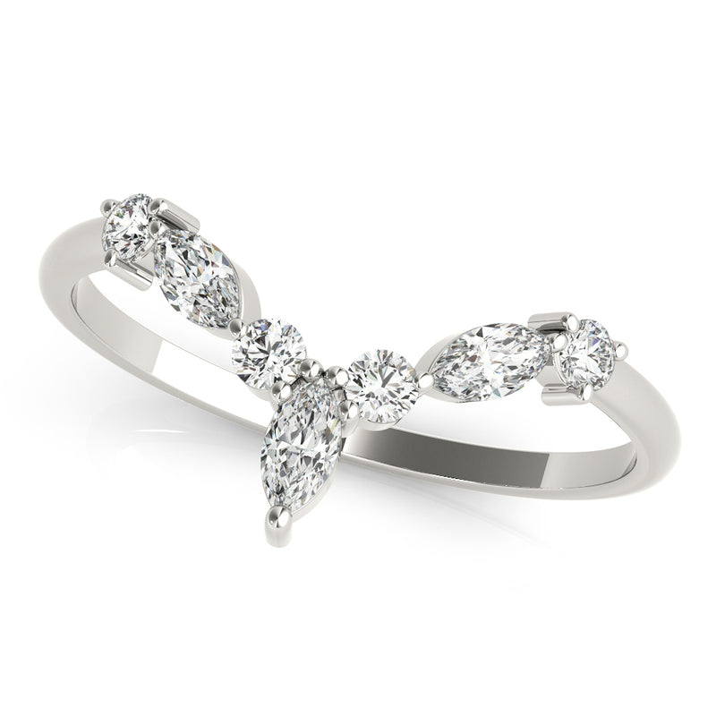 Round and Marquise Lab Grown Diamonds Chevron Wedding Gold Ring