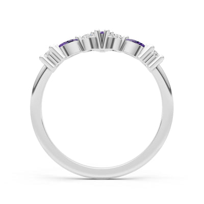 Round and Marquise Lab Grown Diamonds Chevron Wedding Gold Ring