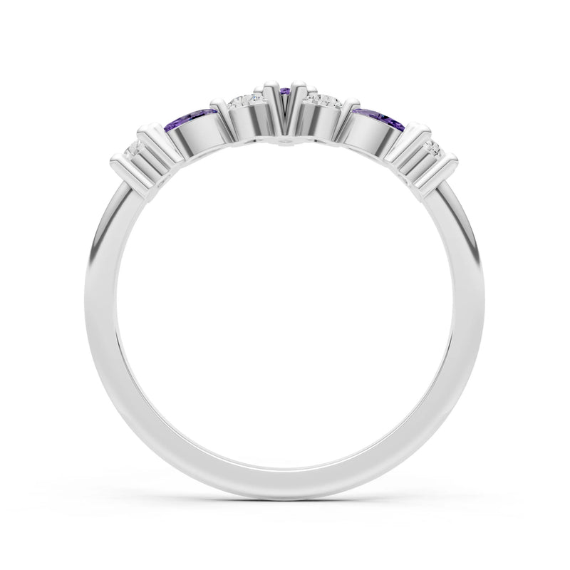 Round and Marquise Lab Grown Diamonds Chevron Wedding Gold Ring
