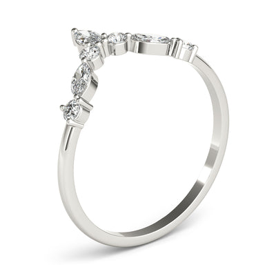 Round and Marquise Lab Grown Diamonds Chevron Wedding Gold Ring
