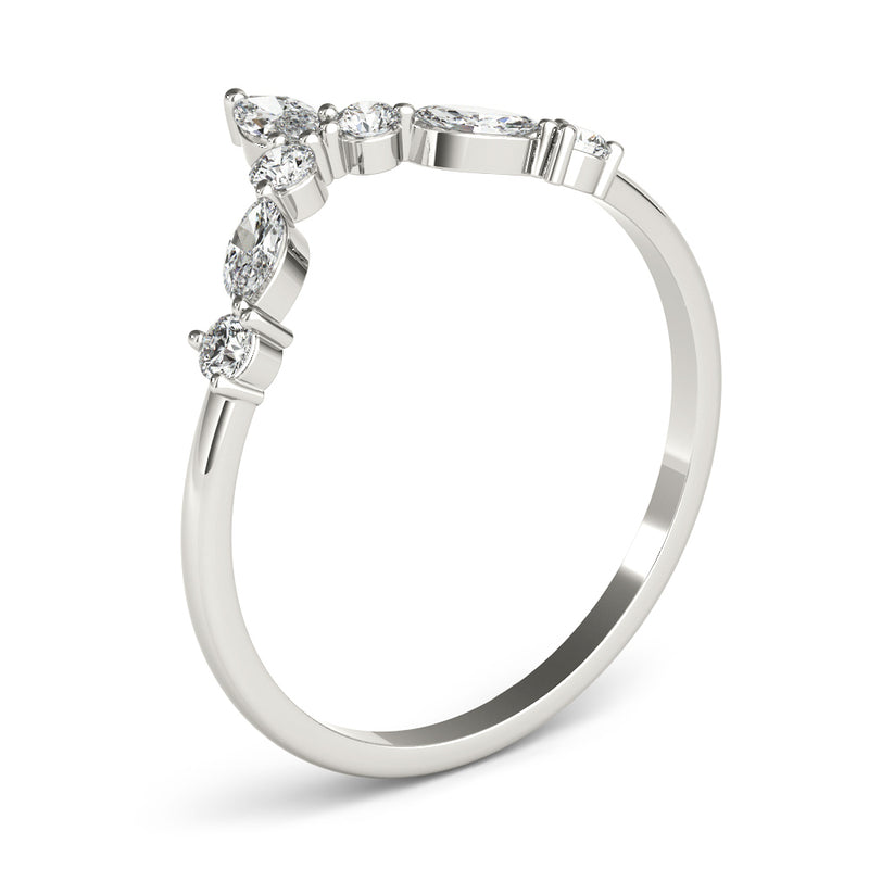 Round and Marquise Lab Grown Diamonds Chevron Wedding Gold Ring
