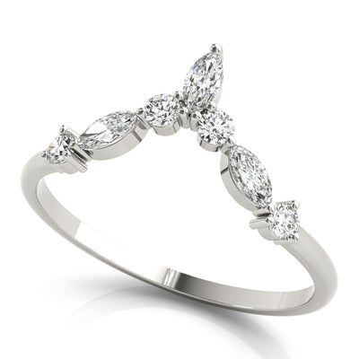 Round and Marquise Lab Grown Diamonds Chevron Wedding Gold Ring