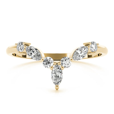 Round and Marquise Lab Grown Diamonds Chevron Wedding Gold Ring