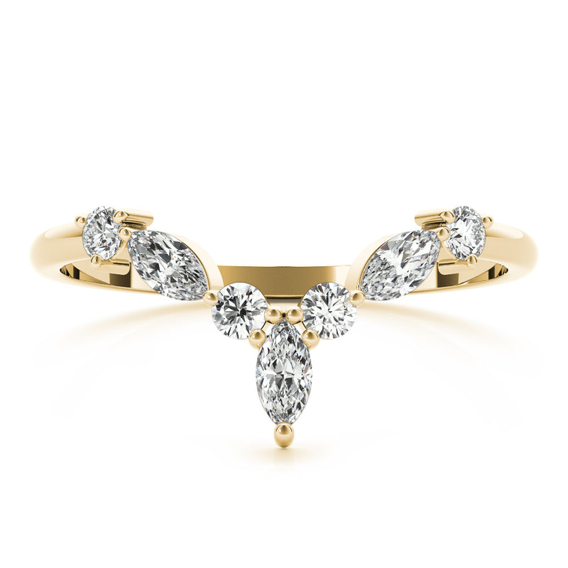 Round and Marquise Lab Grown Diamonds Chevron Wedding Gold Ring