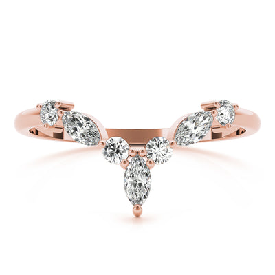 Round and Marquise Lab Grown Diamonds Chevron Wedding Gold Ring