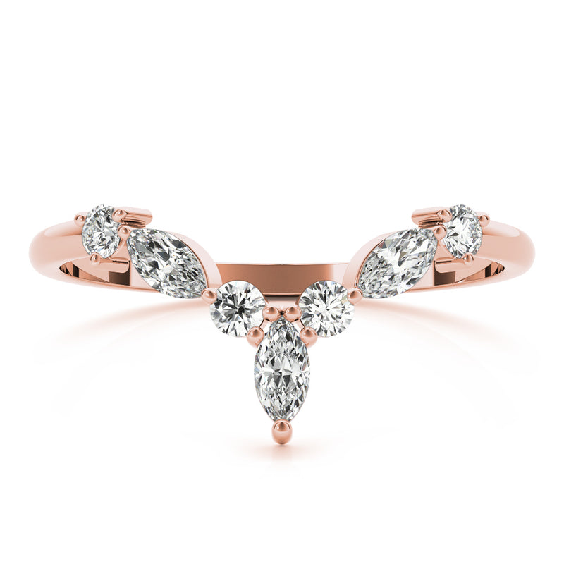 Round and Marquise Lab Grown Diamonds Chevron Wedding Gold Ring