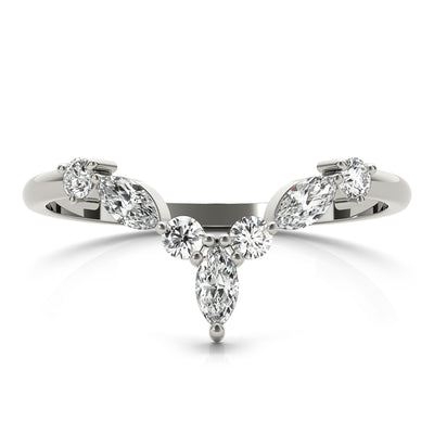 Round and Marquise Lab Grown Diamonds Chevron Wedding Gold Ring