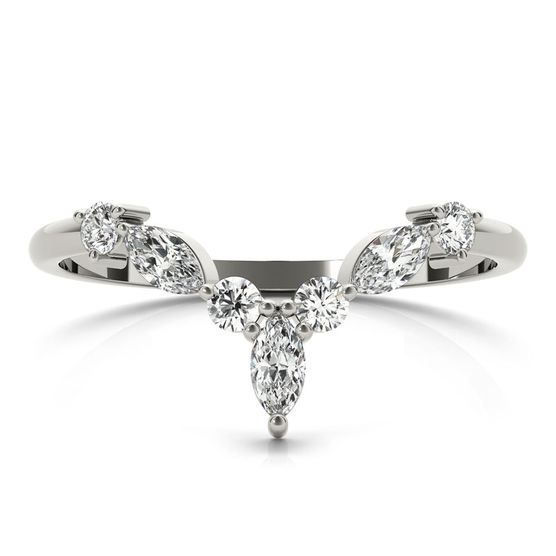 Round and Marquise Lab Grown Diamonds Chevron Wedding Gold Ring