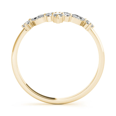 Round and Marquise Lab Grown Diamonds Chevron Wedding Gold Ring
