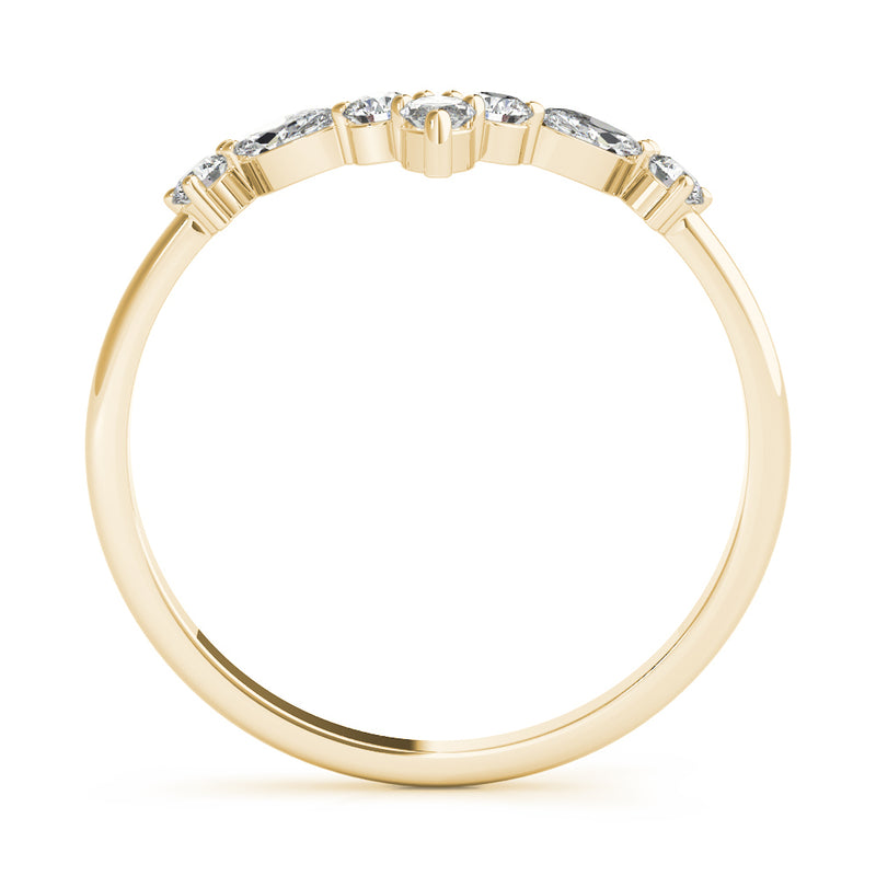 Round and Marquise Lab Grown Diamonds Chevron Wedding Gold Ring