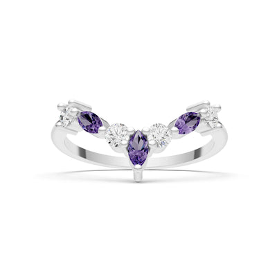 Amethyst Round and  Marquise Chevron Wedding Ring