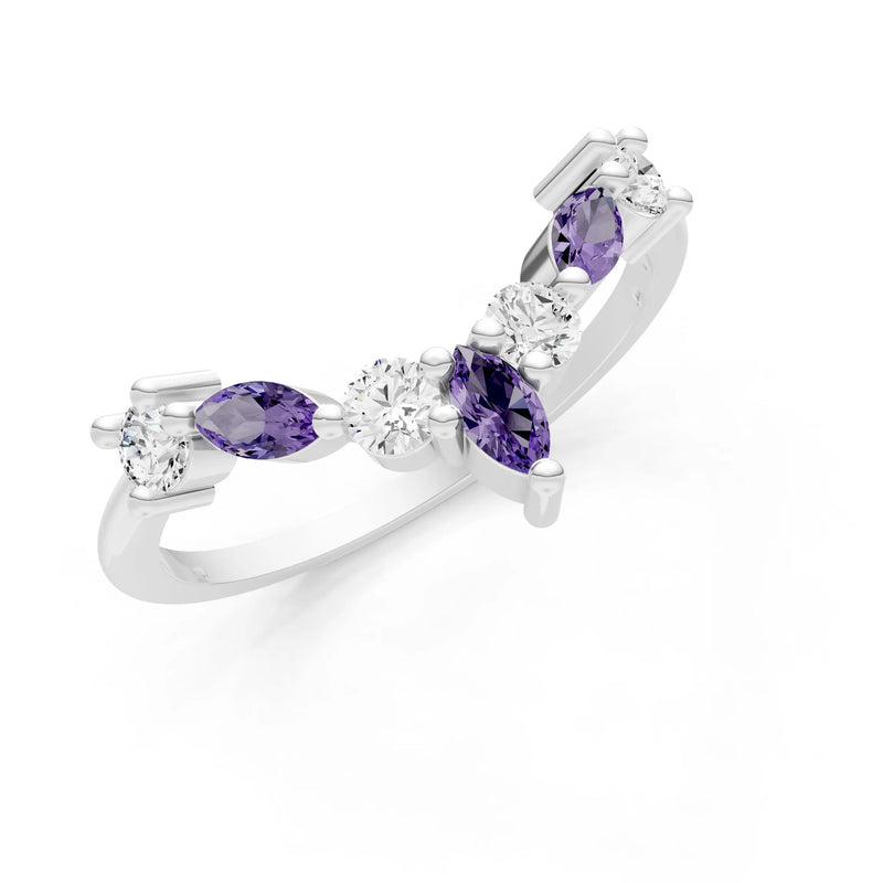 Amethyst Round and  Marquise Chevron Wedding Ring