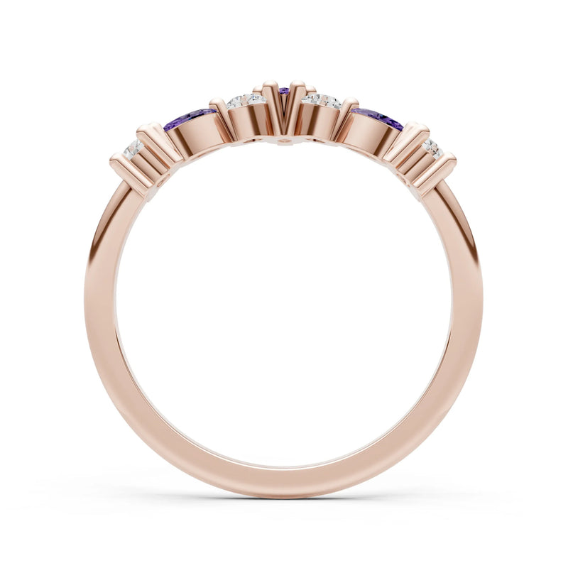 Round and Marquise Lab Grown Diamonds Chevron Wedding Gold Ring