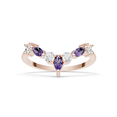 Amethyst Round and  Marquise Chevron Wedding Ring