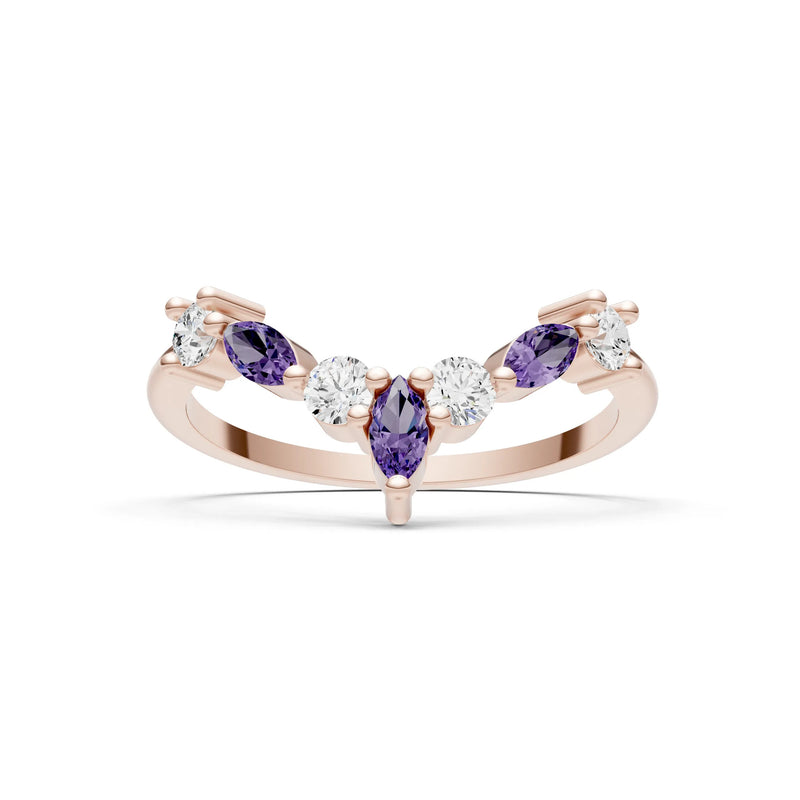 Amethyst Round and  Marquise Chevron Wedding Ring
