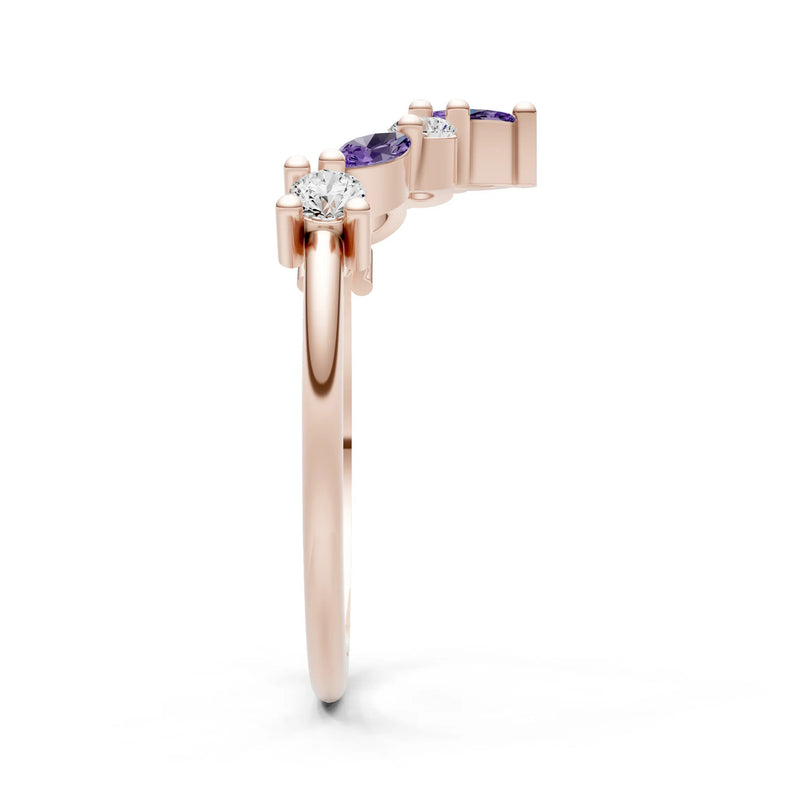 Round and Marquise Lab Grown Diamonds Chevron Wedding Gold Ring