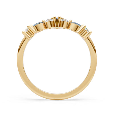 Round and Marquise Lab Grown Diamonds Chevron Wedding Gold Ring