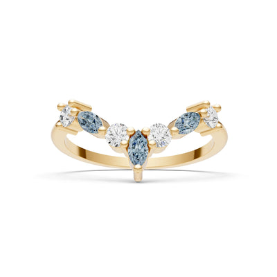 Round and Marquise Lab Grown Diamonds Chevron Wedding Gold Ring