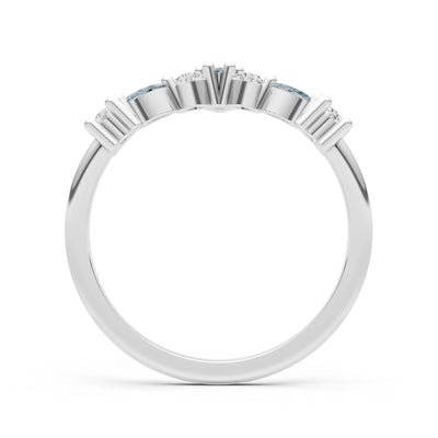 Round and Marquise Lab Grown Diamonds Chevron Wedding Gold Ring