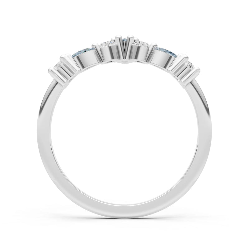 Round and Marquise Lab Grown Diamonds Chevron Wedding Gold Ring