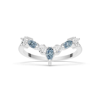 Round and Marquise Lab Grown Diamonds Chevron Wedding Gold Ring