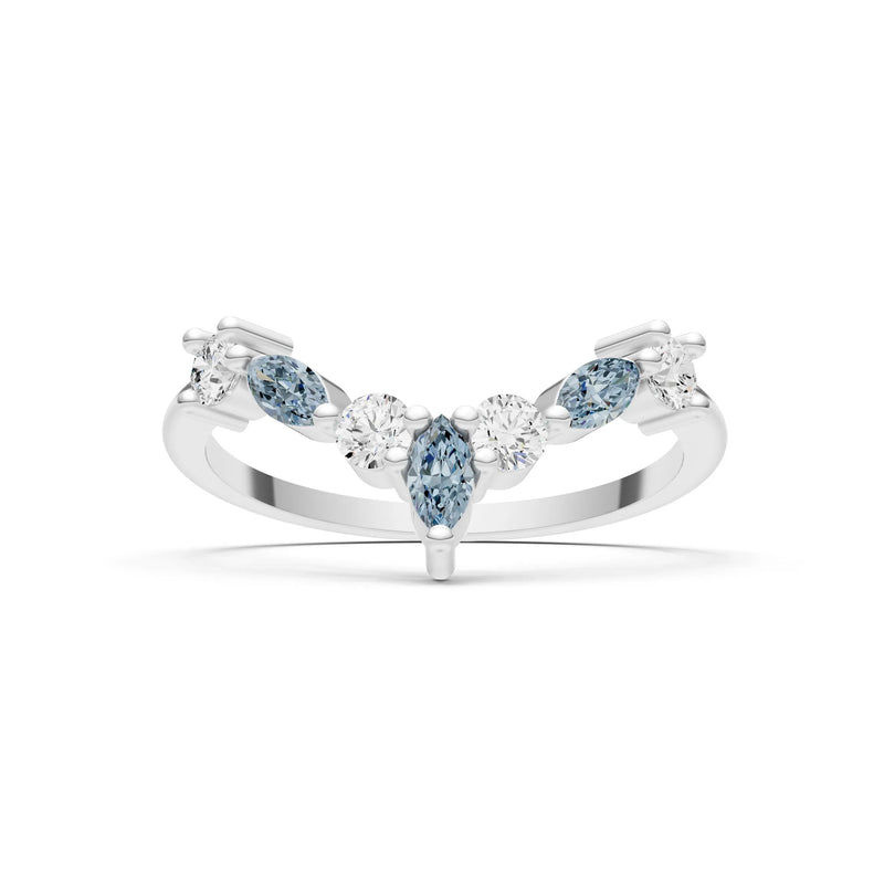 Round and Marquise Lab Grown Diamonds Chevron Wedding Gold Ring