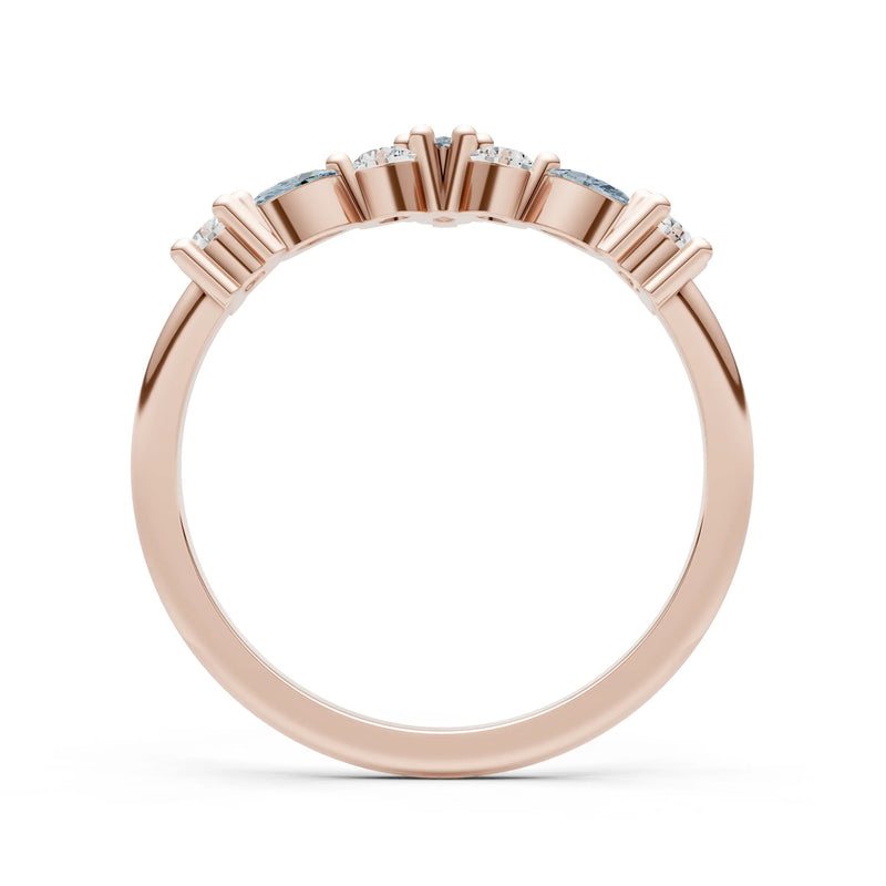 Round and Marquise Lab Grown Diamonds Chevron Wedding Gold Ring