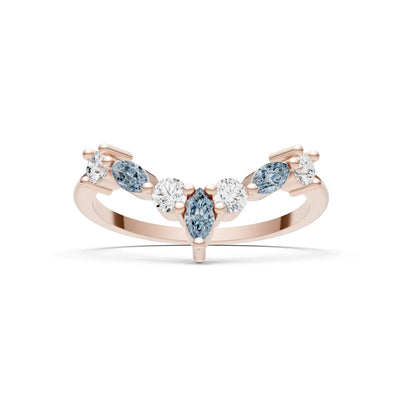 Round and Marquise Lab Grown Diamonds Chevron Wedding Gold Ring
