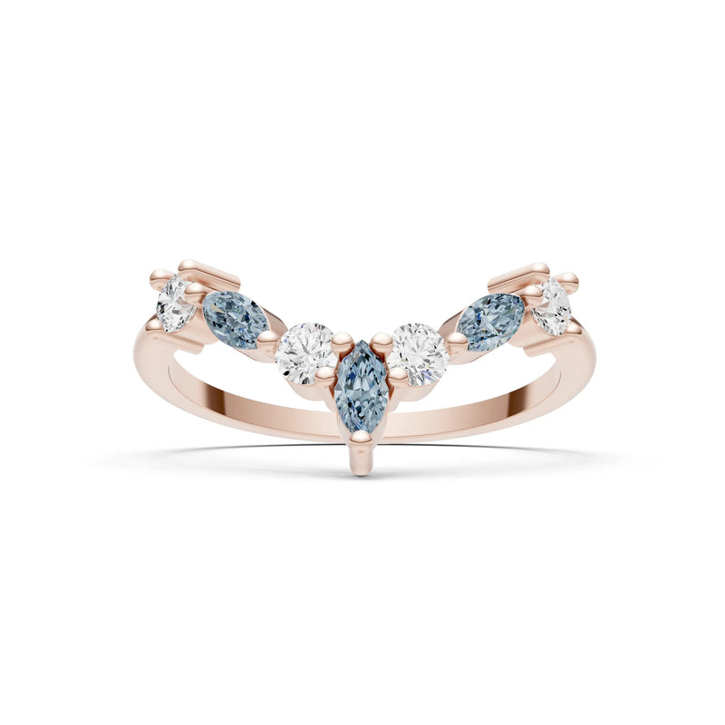 Round and Marquise Lab Grown Diamonds Chevron Wedding Gold Ring