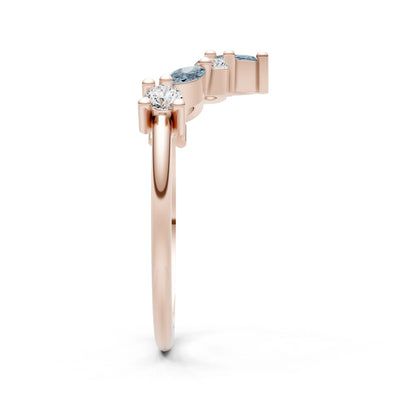 Round and Marquise Lab Grown Diamonds Chevron Wedding Gold Ring