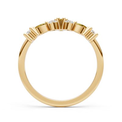 Round and Marquise Lab Grown Diamonds Chevron Wedding Gold Ring