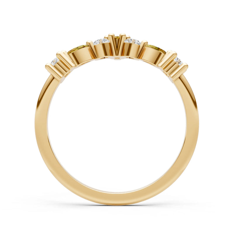 Round and Marquise Lab Grown Diamonds Chevron Wedding Gold Ring