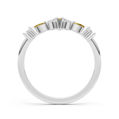 Round and Marquise Lab Grown Diamonds Chevron Wedding Gold Ring