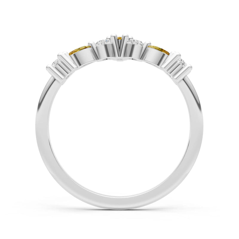Round and Marquise Lab Grown Diamonds Chevron Wedding Gold Ring