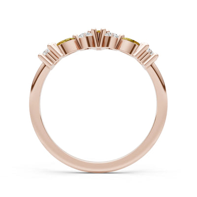 Round and Marquise Lab Grown Diamonds Chevron Wedding Gold Ring