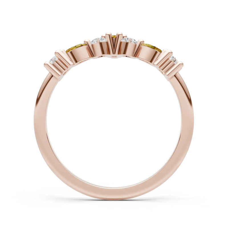 Round and Marquise Lab Grown Diamonds Chevron Wedding Gold Ring