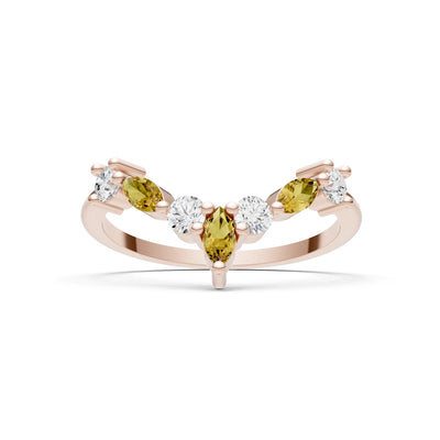 Round and Marquise Lab Grown Diamonds Chevron Wedding Gold Ring