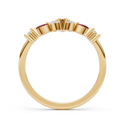 Round and Marquise Lab Grown Diamonds Chevron Wedding Gold Ring
